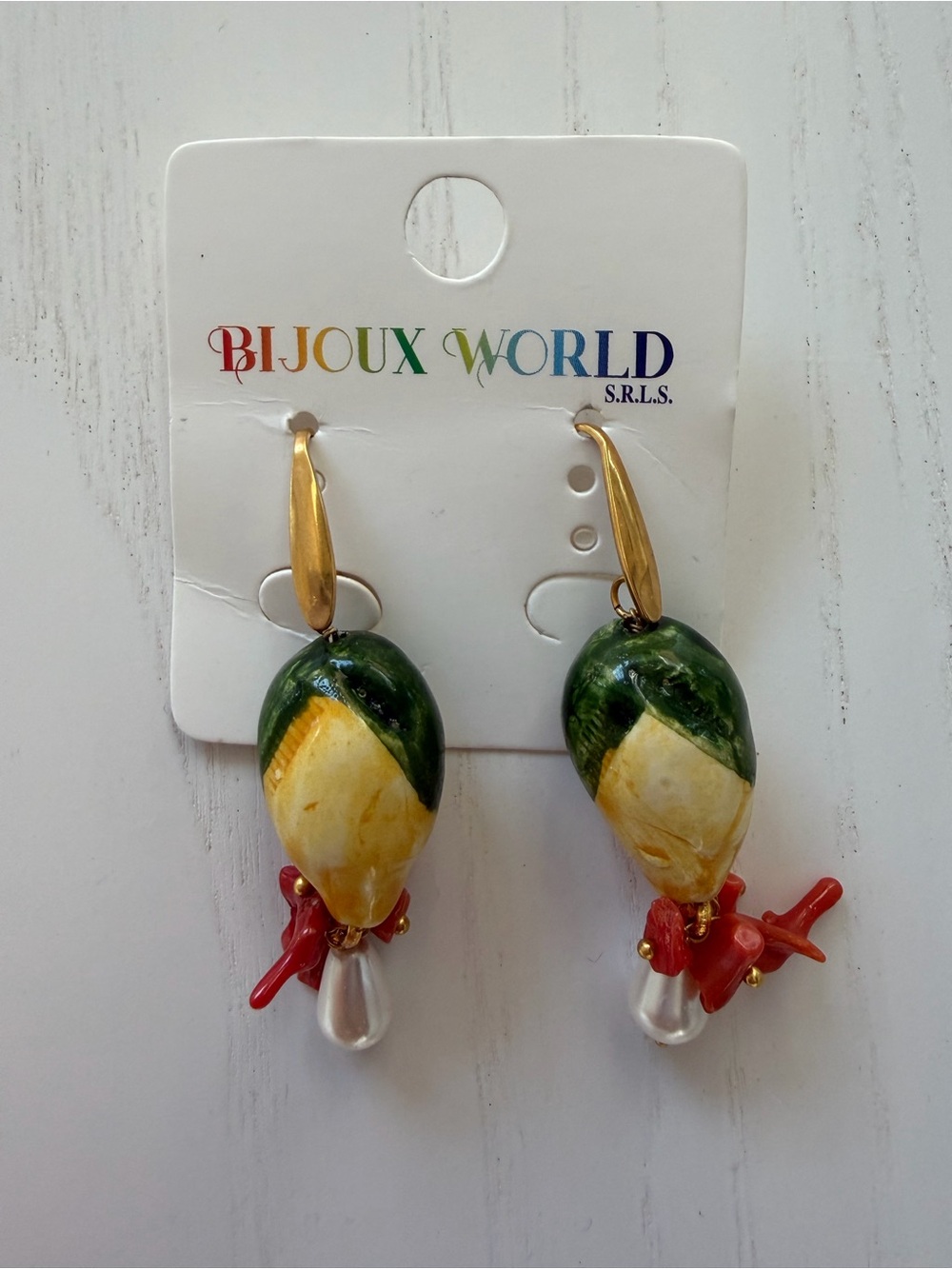 Green, Yellow & Red Lemon Drop Earrings with Gold Accents